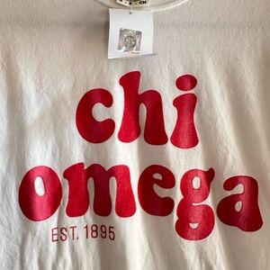 NWT CHI OMEGA Comfort Colors White T-Shirt with Red Design small